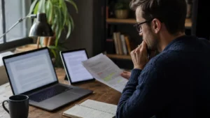 Pessoa conferindo em fontes diferentes uma resposta apresentada por uma ferramenta de inteligência artificial.