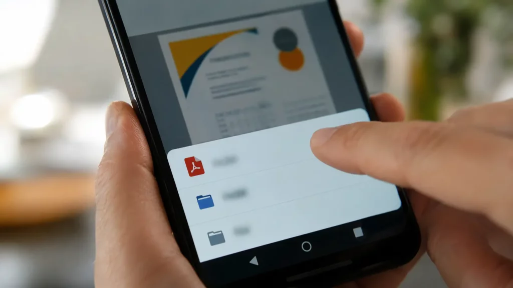 Celular Android exibindo uma prévia genérica de impressão para PDF.