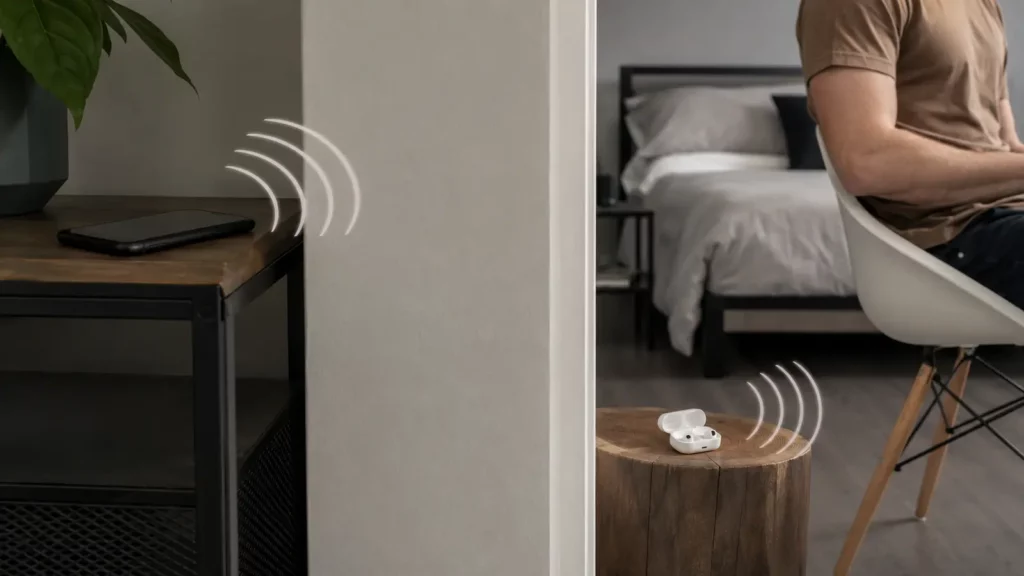 Obstáculos entre celular e fone enfraquecem o sinal Bluetooth.