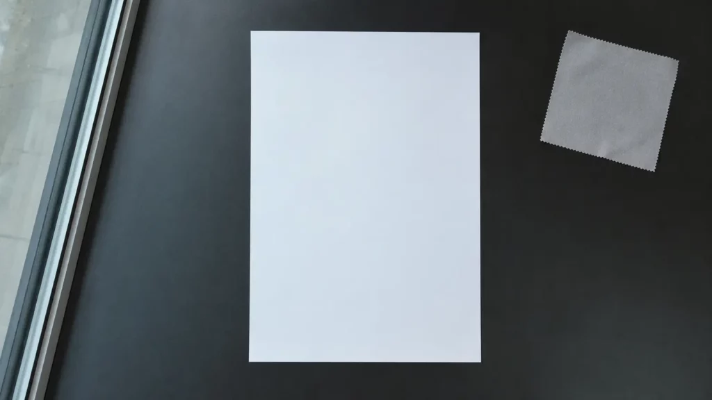 Documento é colocado em superfície contrastante com iluminação uniforme.