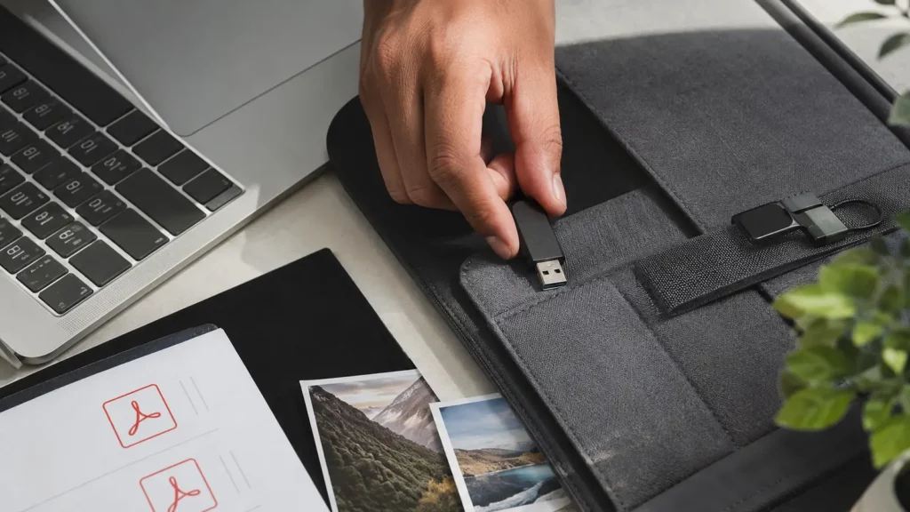 Pendrive é usado para transportar documentos e uma pequena seleção de fotos.