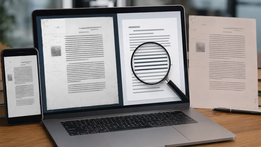 Lupa de pesquisa representa texto reconhecido por OCR dentro do PDF.