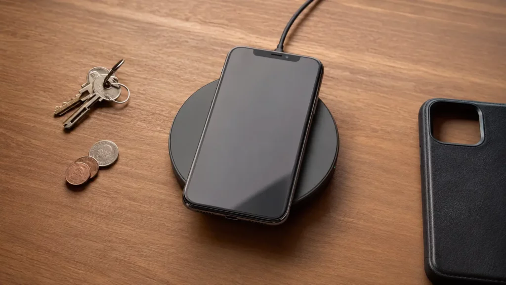 Carregador esquenta mesmo com o Celular alinhado em base sem fio com objetos metálicos afastados.