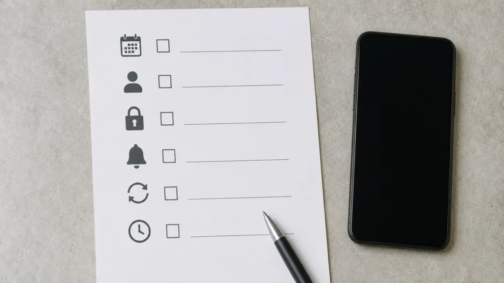 Checklist visual para recuperar notificações do Google Agenda.