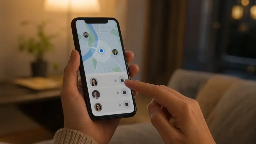 Usuário encerra compartilhamentos ativos de localização ao chegar em casa.