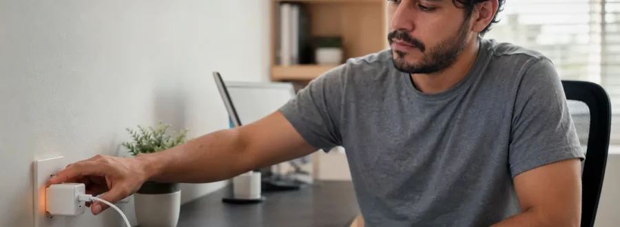 Pessoa verifica a temperatura de um carregador conectado ao celular.