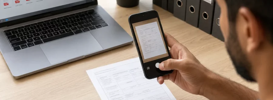 Como digitalizar documentos pelo celular. Pessoa digitaliza um documento de papel usando a câmera do celular.
