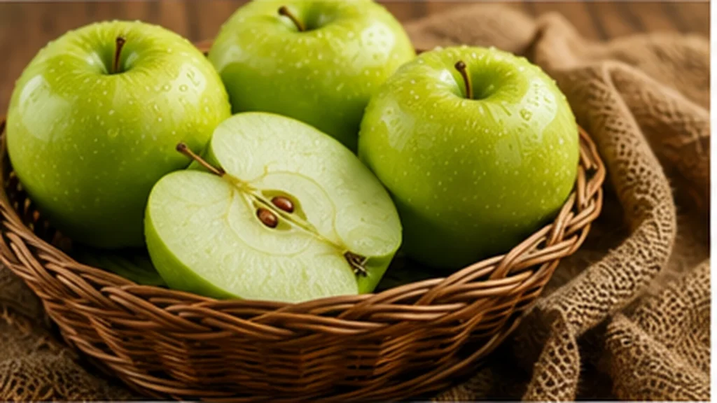 Macieiras silvestres com frutos variados em paisagem montanhosa da Ásia Central.