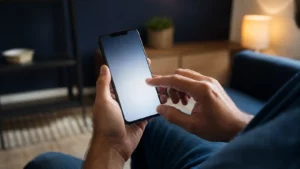 Pessoa ajusta o brilho de um celular em ambiente com iluminação variável