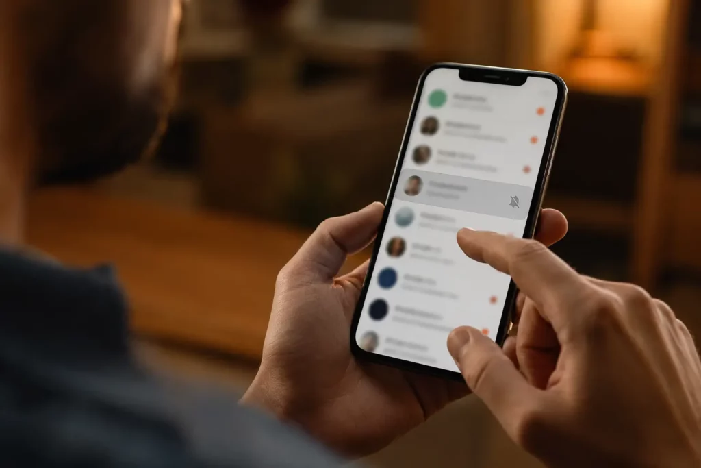 Pessoa confere se uma conversa específica está com notificações silenciadas.