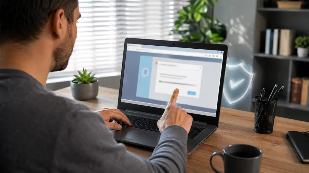 Pessoa confere a origem de um instalador antes de configurar o compartilhamento no Windows.