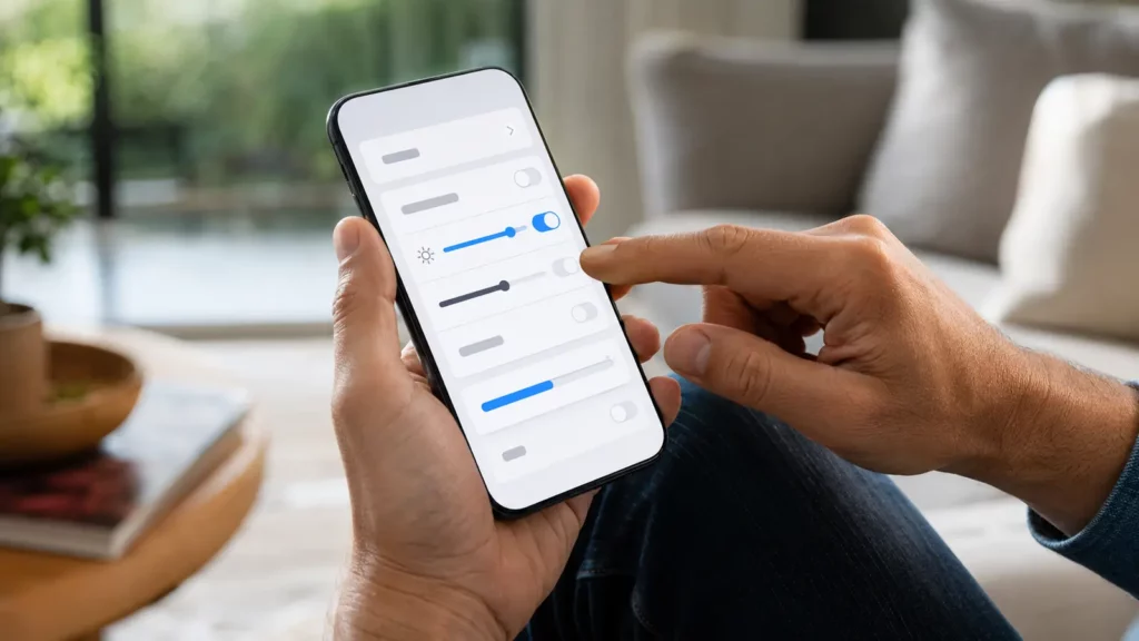 Pessoa verifica o brilho automático em um celular.