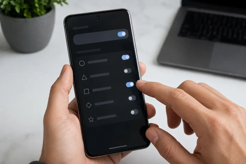 Usuário revisa permissões genéricas de notificação em um celular Android.