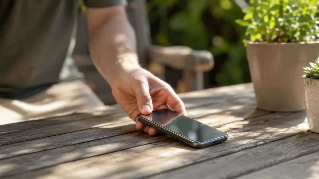 Pessoa leva o celular aquecido para um local com sombra.