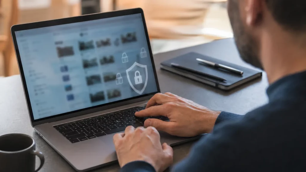 Usuário revisa opções de privacidade antes de armazenar uma transcrição de reunião.