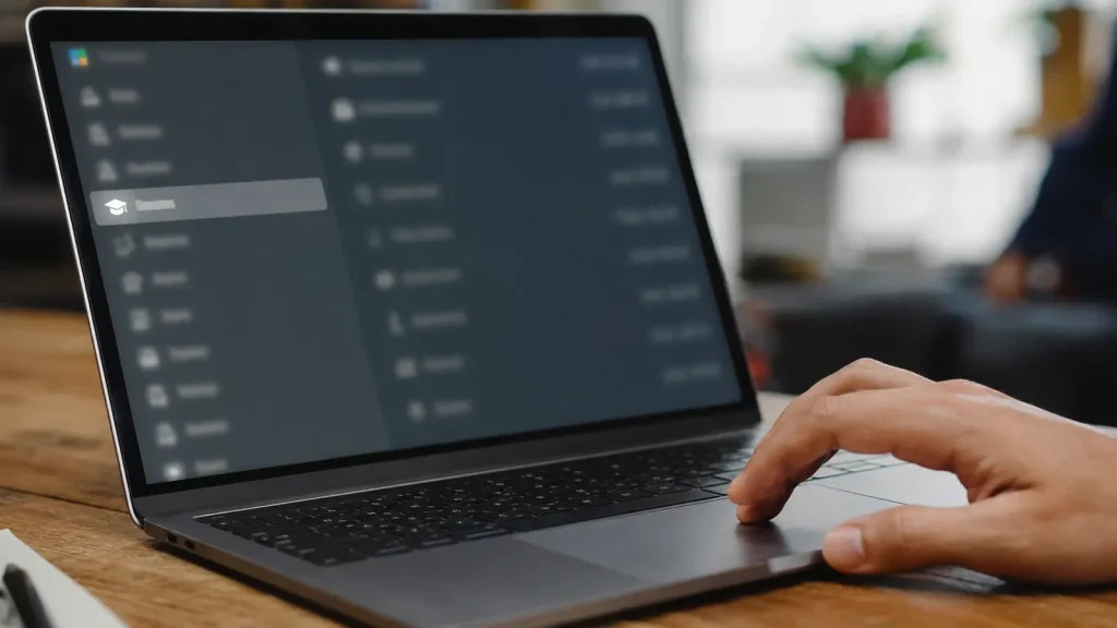 Pessoa selecionando uma ferramenta genérica de estudo no computador.