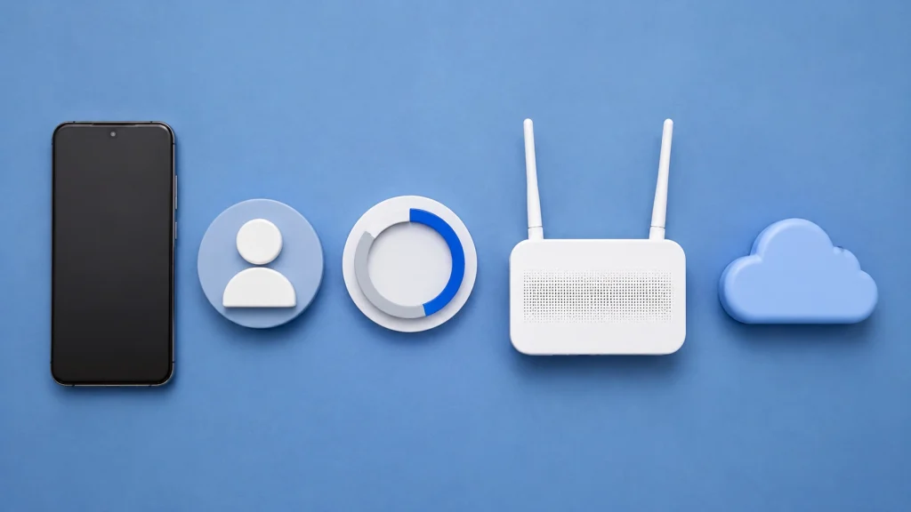 Celular, conta, espaço de armazenamento e rede Wi-Fi representam as verificações anteriores ao primeiro envio.