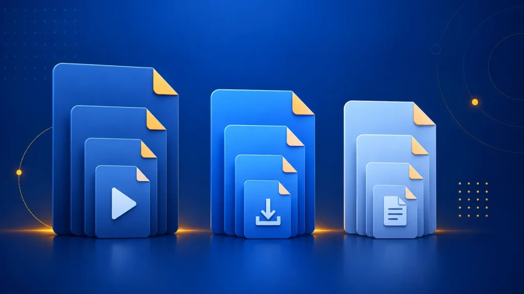 Pilhas de vídeos, downloads e documentos aparecem ordenadas do maior para o menor arquivo.