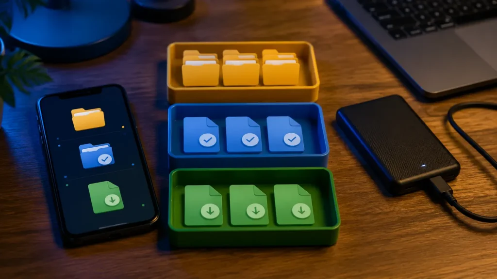 Arquivos do celular são separados em três grupos: únicos e importantes, já copiados e substituíveis.