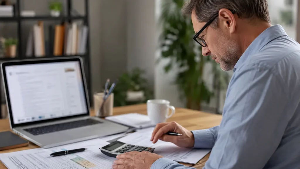 Pessoa refazendo em calculadora os números apresentados pela inteligência artificial.