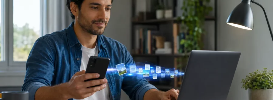 Usuário verifica Wi-Fi, Bluetooth e proximidade entre celular e computador
