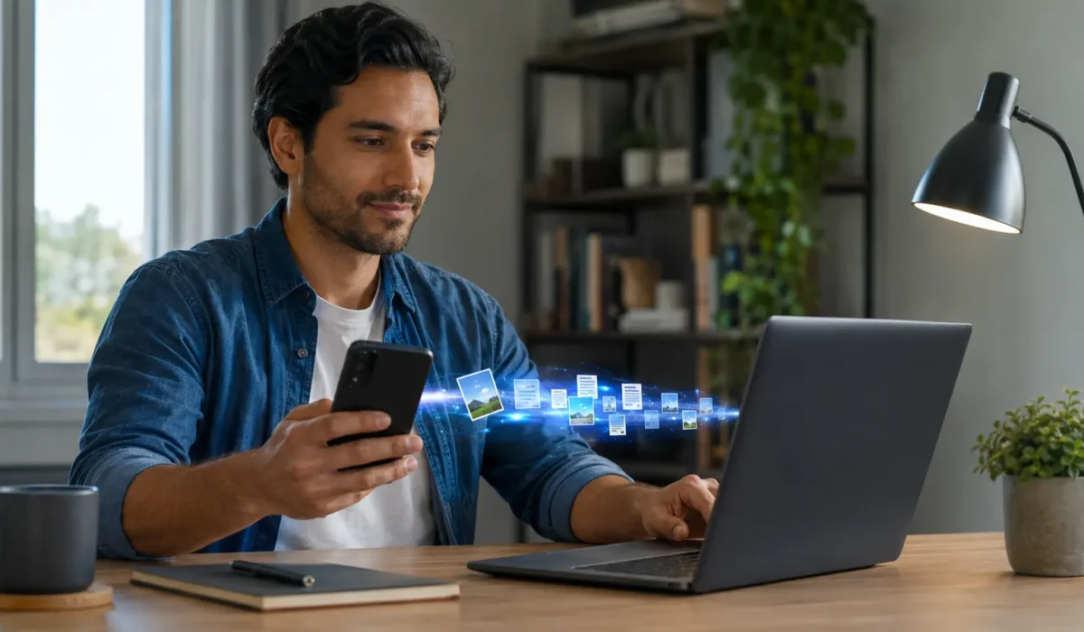 Usuário verifica Wi-Fi, Bluetooth e proximidade entre celular e computador